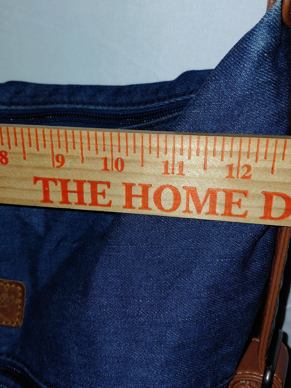 Wrangler Blue Denim Hobo Bag with Brown Tooled Leather Accents - Picture 10 of 11